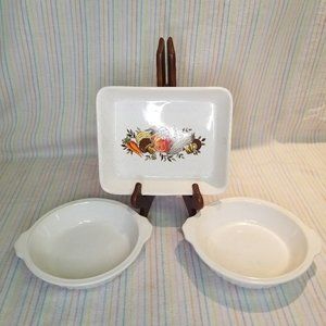 Vintage RJM Japan ? Spice of Life Small Rectangular Baking Dish 3pc Lot Round